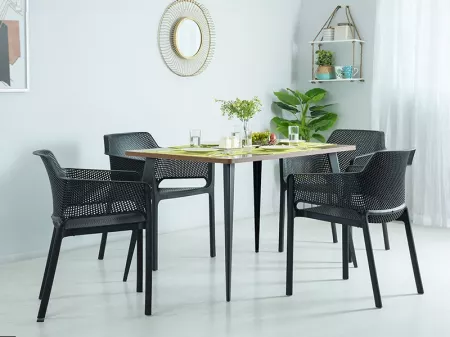 V-leg 4 Seater Dining Table with 4 Air Chairs